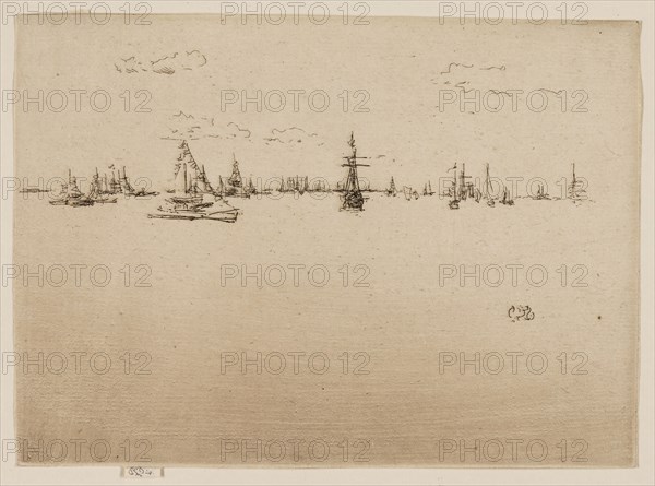 The Turret Ship, 1887, James McNeill Whistler, American, 1834-1903, United States, Etching in black ink on cream laid paper, 126 x 175 mm (image, trimmed within plate mark), 129 x 175 mm (sheet)