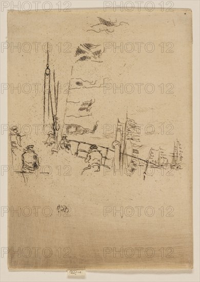 Bunting, 1887, James McNeill Whistler, American, 1834-1903, United States, Etching and drypoint with foul biting in black ink on cream laid paper, 174 x 125 mm (image, trimmed within plate mark), 177 x 125 mm (sheet)