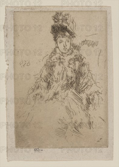 The Fur Tippet: Miss Lenoir, 1887, James McNeill Whistler, American, 1834-1903, United States, Etching and drypoint with foul biting in brownish black on ivory laid paper, 98 x 68 mm (image/plate), 128 x 79 mm (sheet, with signature tab)