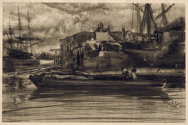 Limehouse, 1878, James McNeill Whistler, American, 1834-1903, United States, Lithotint in black ink with scraping and incising, on a prepared half-tint ground, on off-white plate paper, 172 x 264 mm (image), 262 x 395 mm (sheet)
