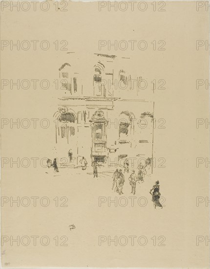 Victoria Club, 1879/87, James McNeill Whistler, American, 1834-1903, United States, Transfer lithograph in black ink with scraping, on tan laid paper, 206 x 134 mm (image), 305 x 239 mm (sheet)