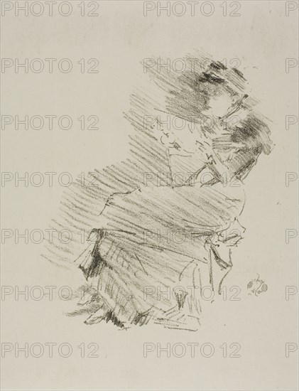 Reading, 1879/87, James McNeill Whistler, American, 1834-1903, United States, Lithograph, in black ink, with stumping, on cream chine, laid down on ivory plate paper, 155 x 130 mm (image), 214 x 164 mm (primary support), 441 x 342 mm (secondary support)
