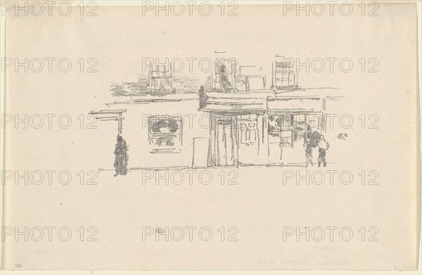 Chelsea Shops, 1888, James McNeill Whistler, American, 1834-1903, United States, Transfer lithograph in black ink on ivory laid paper, 95 x 195 mm (image), 203 x 310 mm (sheet)