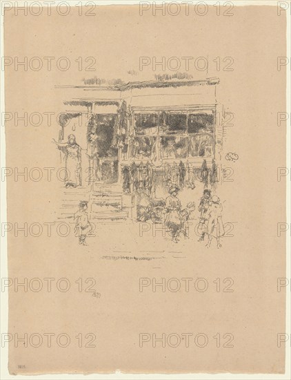 Chelsea Rags, 1888, James McNeill Whistler, American, 1834-1903, United States, Transfer lithograph in black on tan laid paper, 180 x 159 mm (image), 310 x 238 mm (sheet)