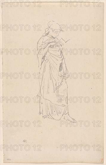 The Novel: Girl Reading, probably 1889, James McNeill Whistler, American, 1834-1903, United States, Transfer lithograph in black on cream laid paper, 199 x 79 mm (image), 311 x 200 mm (sheet)