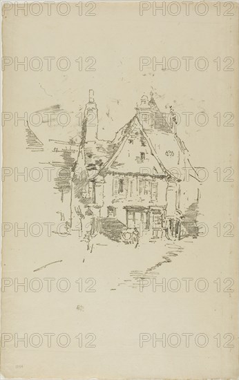 Gabled Roofs, 1893, James McNeill Whistler, American, 1834-1903, United States, Transfer lithograph in black with stumping, on cream laid paper, 204 x 161 mm (image), 331 x 210 mm (sheet)