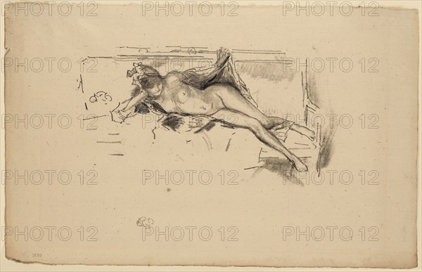 Nude Model, Reclining, 1893, James McNeill Whistler, American, 1834-1903, United States, Transfer lithograph in black ink with stumping, on ivory laid paper, 115 x 214 mm (image), 210 x 332 mm (sheet)