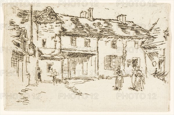 Hôtel de la Promenade, Loches, 1888, James McNeill Whistler, American, 1834-1903, United States, Etching with foul biting in dark brown ink on ivory laid paper, 66 x 101 mm (image/sheet, trimmed within plate mark)