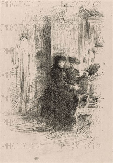 The Duet, 1894, James McNeill Whistler, American, 1834-1903, United States, Transfer lithograph in black on cream laid paper, 246 x 165 mm (image), 283 x 227 mm (sheet)