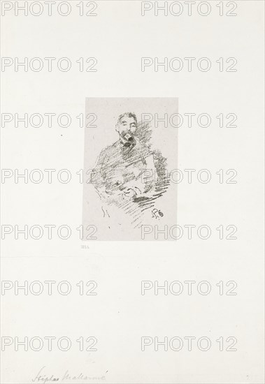 Stéphane Mallarmé, 1892, published 1893, James McNeill Whistler, American, 1834-1903, United States, Transfer lithograph in gray-black on grayish ivory wove paper, laid down on off-white plate paper (chine collé), 97 x 70 mm (image), 119 x 79 mm (primary support), 318 x 247 mm (secondary support)