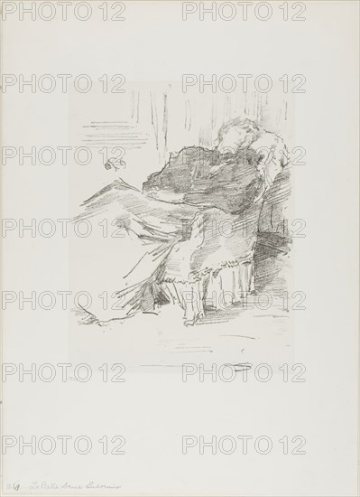 La Belle Dame endormie, 1894, James McNeill Whistler, American, 1834-1903, United States, Transfer lithograph in black on grayish white chine, laid down on white plate paper, 202 x 156 mm (image), 205 x 159 mm (primary support), 345 x 251 mm (secondary support)