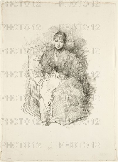 Needlework, 1896, James McNeill Whistler, American, 1834-1903, United States, Transfer lithograph in black on ivory laid paper, 197 x 143 mm (image), 294 x 210 mm (sheet)