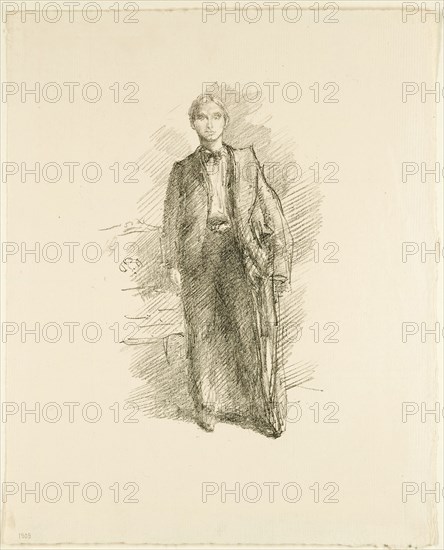 Portrait Study: Mr. Herbert C. Pollitt, 1896, James McNeill Whistler, American, 1834-1903, United States, Transfer lithograph, with scraping in black on cream laid paper, 190 x 120 mm (image), 284 x 228 mm (sheet)