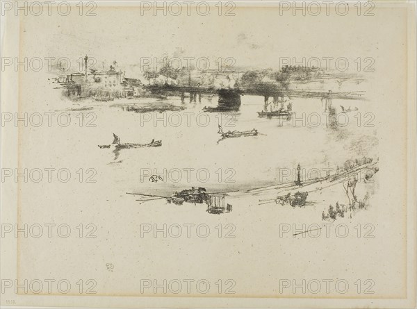 Charing Cross Railway Bridge, 1896, James McNeill Whistler, American, 1834-1903, United States, Transfer lithograph in black with stumping, scraping, and incising, on cream laid paper, 130 x 216 mm (image), 190 x 278 mm (sheet)