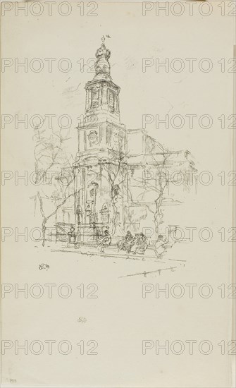 St. Anne’s, Soho, 1896, James McNeill Whistler, American, 1834-1903, United States, Transfer lithograph in black on ivory laid paper, 192 x 134 mm (image), 301 x 182 mm (sheet)