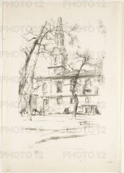 St. Giles-in-the-Fields, 1896, James McNeill Whistler, American, 1834-1903, United States, Transfer lithograph in black, with stumping, on cream laid paper, 217 x 142 mm (image), 278 x 193 mm (sheet)