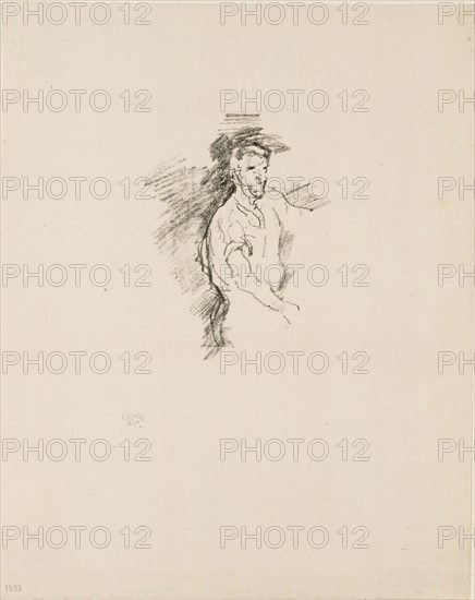 Sketch of a Blacksmith, 1895, James McNeill Whistler, American, 1834-1903, United States, Transfer lithograph in black on ivory Japanese paper, 107 x 82 mm (image), 255 x 205 mm (sheet)