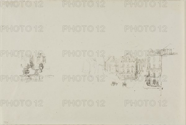 Two Trial Sketches: A. Grand Rue, Dieppe, B. An Interior, c. 1891, printed 1904, James McNeill Whistler, American, 1834-1903, United States, Transfer lithograph in black on ivory wove paper, 72 x 216 mm (image), 166 x 246 mm (sheet)