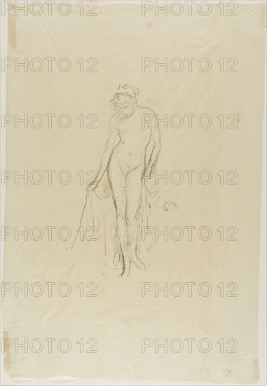 Nude Model, Standing, c. 1891, James McNeill Whistler, American, 1834-1903, United States, Transfer lithograph in black on cream Japanese gampi paper, 189 x 109 mm (image), 366 x 247 mm (sheet)