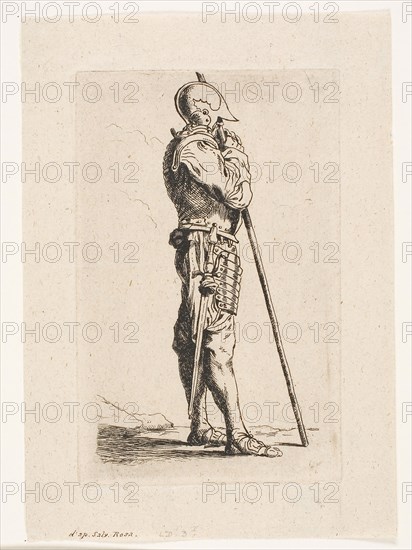 A Soldier Standing, in Profile, 1849, Charles Meryon (French, 1821-1868), after Salvator Rosa (Italian, 1615-1673), France, Etching on buff laid chine, 136 × 84 mm (image), 136 × 87 mm (plate), 172 × 122 mm (sheet)
