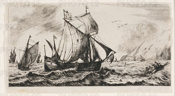 The Galliot of Jean de Vyl of Rotterdam, 1850, Charles Meryon (French, 1821-1868), after Reinier Nooms (Dutch, c. 1623-c. 1664), France, Etching, engraving and roulette on ivory laid paper, 58.5 × 115 mm (image), 65 × 118 mm (sheet)