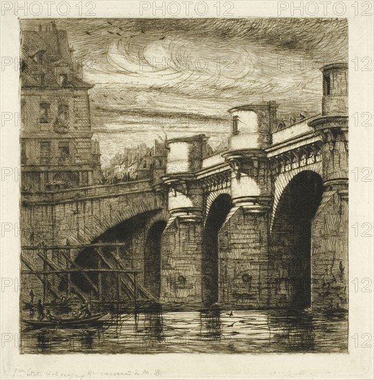 Pont-Neuf, Paris, 1853, Charles Meryon, French, 1821-1868, France, Etching and drypoint on ivory laid paper, 170 × 166 mm (image), 184 × 185 mm (plate), 197 × 199 mm (sheet)