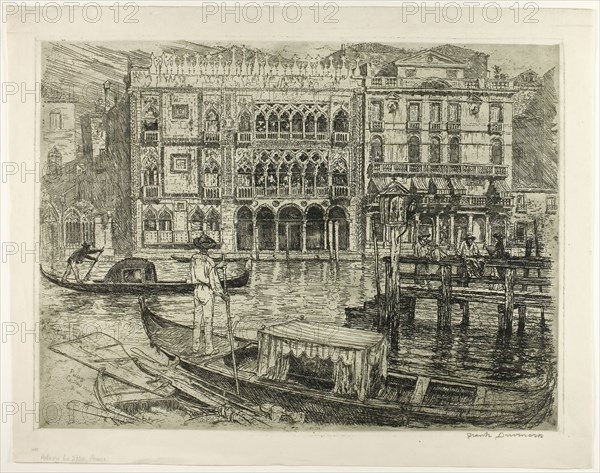 Palazzo Ca D’Oro, Venice, 1883, Frank Duveneck, American, 1848-1919, United States, Etching in greenish-black on ivory wove paper, 371 x 496 mm (plate), 430 x 546 mm (sheet)