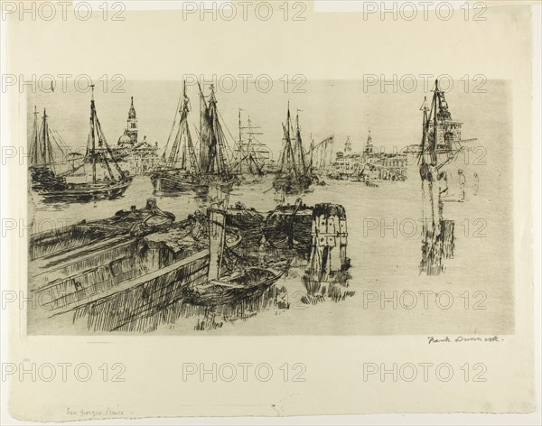 Shipping on the Giudeca (The Docks), 1883, Frank Duveneck, American, 1848-1919, United States, Etching, with drypoint, on ivory laid paper, 245 x 464 mm (image), 394 x 501 mm (sheet)