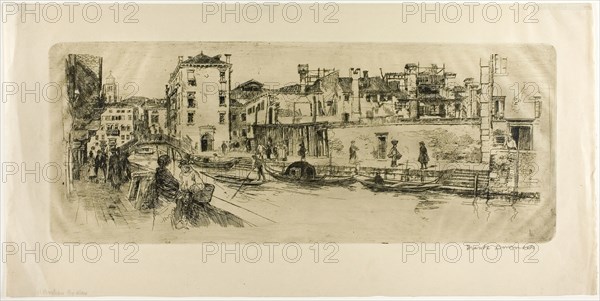 San Trovasso Canal, 1885, Frank Duveneck, American, 1848-1919, United States, Etching on cream Japanese paper, 198 x 497 mm (plate), 287 x 580 mm (sheet, with fold at left margin)