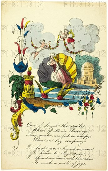 Can I Forget the Smiles (valentine), c. 1840, Unknown Artist, English, 19th century, England, Lithograph with hand-coloring on ivory wove paper, 182 × 115 mm (folded sheet)
