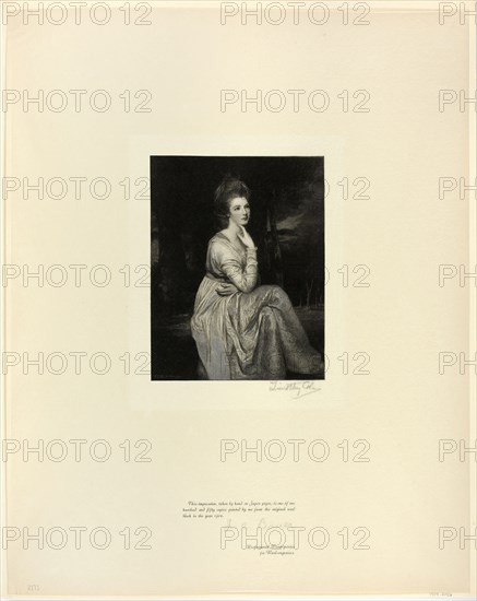 Lady Derby, from Old English Masters, 1898, printed 1902, Timothy Cole (American, born England, 1852-1931), after George Romney (English, 1734-1802), United States, Wood engraving on chine paper, 435 x 345 mm (sheet)