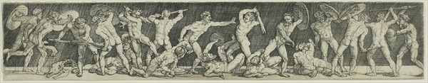 Battle of Eighteen Nude Men, c. 1520, Barthel Beham, German, 1502-1540, Germany, Engraving in black on ivory laid paper, 53 x 286 mm (image/plate/sheet)