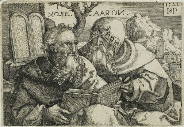 Moses and Aaron, 1526, Sebald Beham, German, 1500-1550, Germany, Engraving in black on cream laid paper, 77 x 112 mm (image/plate), 78 x 115 mm (sheet)