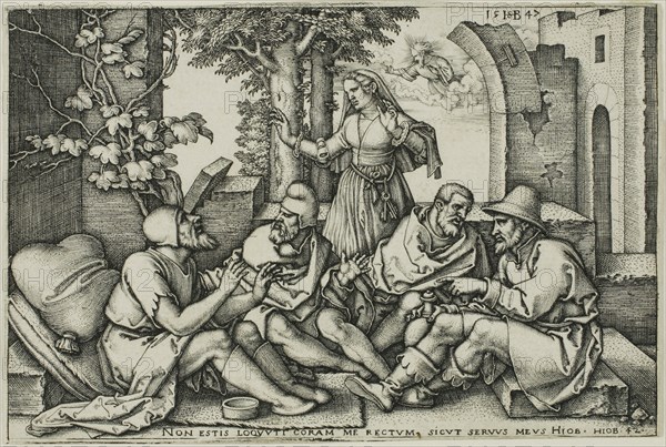 Job Conversing with His Friends, 1547, Sebald Beham, German, 1500-1550, Germany, Engraving in black on ivory laid paper, 69 x 104 (image/plate), 70 x 105 mm (sheet)