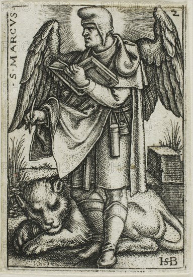 St. Mark, from The Four Evangelists, 1541, Sebald Beham, German, 1500-1550, Germany, Engraving in black on ivory laid paper, 43 x 29 mm (image/plate), 44 x 31 mm (sheet)