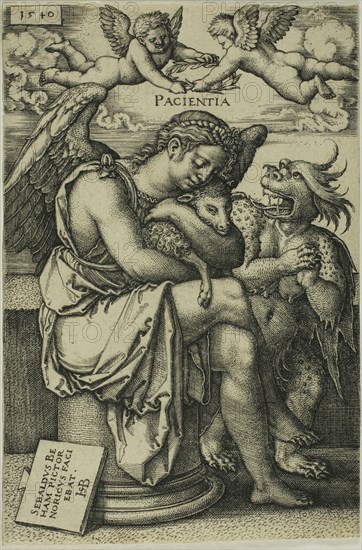 Patience, 1540, Sebald Beham, German, 1500-1550, Germany, Engraving in black on ivory laid paper, 105 x 70 mm (image/sheet, trimmed to plate mark)