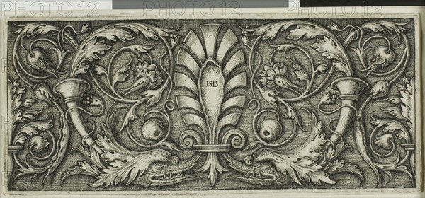 Ornament with a Palmette, n.d., Sebald Beham, German, 1500-1550, Germany, Engraving in black on ivory laid paper, 39 x 92 mm (image/plate), 41 x 94 mm (sheet)