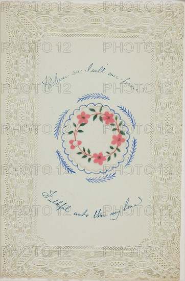 Believe Me I will Ever Prove (valentine), c. 1840, Unknown Artist, English, 19th century, England, Collaged elements and watercolor, with pen and blue ink on cut and embossed ivory wove paper, 176 × 117 mm (folded sheet)