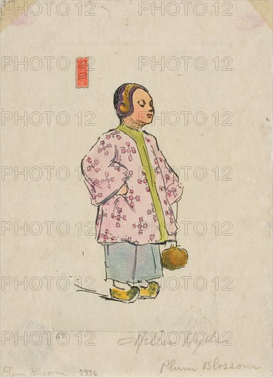 Miss Plum Blossom, 1897, Helen Hyde, American, 1868-1919, United States, Color etching on paper, 125 x 72 mm (image/plate), 166 x 123 mm (sheet)