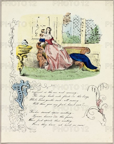 Fragrant is the Air and Wooing (valentine), c. 1842, Unknown Artist, English, 19th century, England, Lithograph with hand-coloring on ivory wove paper, 232 × 183 mm (folded sheet)