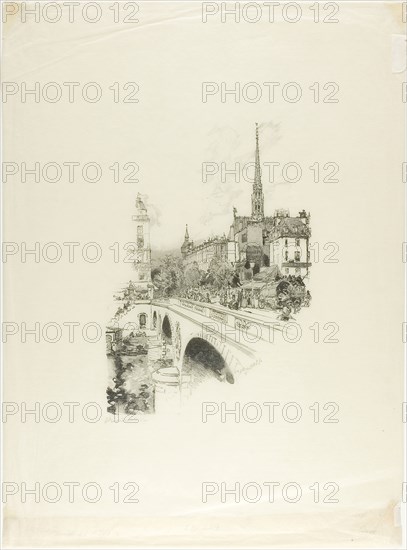 Le Pont Saint-Michel, 1890, Louis Auguste Lepère, French, 1849-1918, France, Wood engraving in black on cream laid Japanese tissue, 235 × 162 mm (image), 429 × 315 mm (sheet, folded)