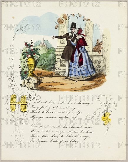 Heart and Hope with Love Entwining (valentine), c. 1842, Unknown Artist, English, 19th century, England, Lithograph with hand-coloring on ivory wove paper, 233 × 185 mm (folded sheet)