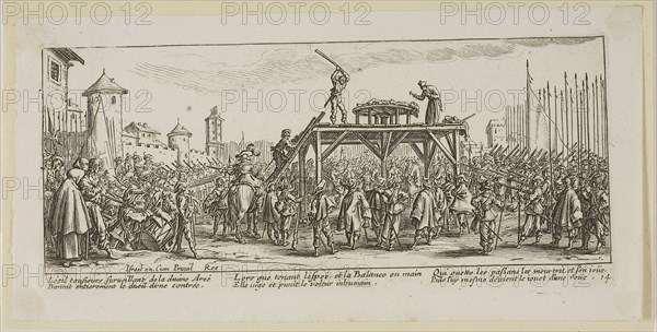 The Wheel, plate fourteen from The Large Miseries of War, n.d., Gerrit Lucasz van Schagen (Dutch, born 1642), after Jacques Callot (French, 1592-1635), Netherlands, Etching on paper, 73 x 182 mm (image), 82 x 184 mm (plate), 101 x 202 mm (sheet)