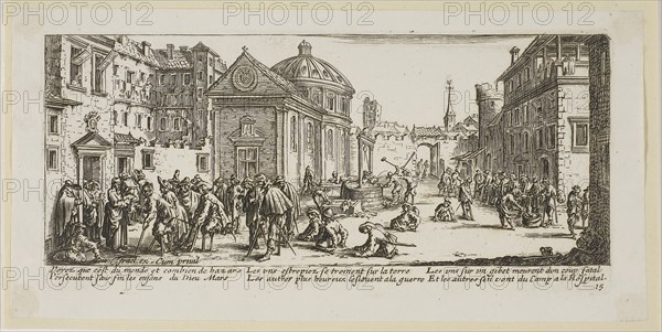 The Hospital, plate fifteen from The Large Miseries of War, n.d., Gerrit Lucasz van Schagen (Dutch, born 1642), after Jacques Callot (French, 1592-1635), Netherlands, Etching on paper, 73 x 179 mm (image), 84 x 180 mm (plate), 99 x 201 mm (sheet)