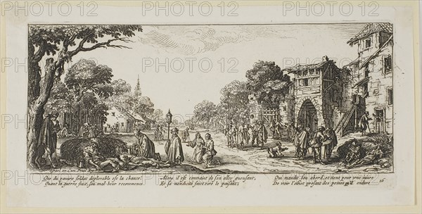 Dying Soldiers by the Roadside, plate sixteen from The Large Miseries of War, n.d., Gerrit Lucasz van Schagen (Dutch, born 1642), after Jacques Callot (French, 1592-1635), Netherlands, Etching on paper, 74 x 180 mm (image), 83 x 182 mm (plate), 100 x 200 mm (sheet)