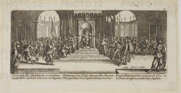 Distribution of Rewards, plate eighteen from The Large Miseries of War, n.d., Gerrit Lucasz van Schagen (Dutch, born 1642), after Jacques Callot (French, 1592-1635), Netherlands, Etching on paper, 74 x 183 mm (image), 84 x 185 mm (plate), 100 x 203 mm (sheet)