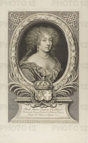 Marie Jeanne Baptiste, Duchess de Savoye, 1678, Robert Nanteuil, French, 1623-1678, France, Engraving on paper, 394 × 252 mm (plate), 491 × 334 mm (sheet)