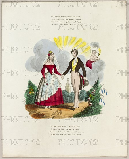 Let Sordid Mortals Search for Wealth (valentine), c. 1842, Unknown Artist (English, 19th century), published by A. Park (English, 19th century), England, Lithograph with hand-coloring on ivory wove paper, 253 × 205 mm (folded sheet)