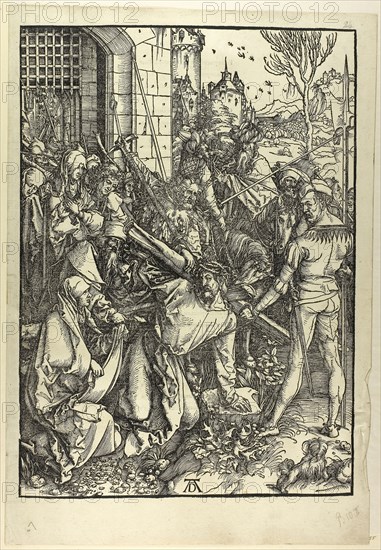 The Bearing of the Cross, from The Large Passion, c. 1498–99, published 1511, Albrecht Dürer, German, 1471-1528, Germany, Woodcut in black on ivory laid paper, 395 x 284 mm (image), 450 x 312 mm (sheet)
