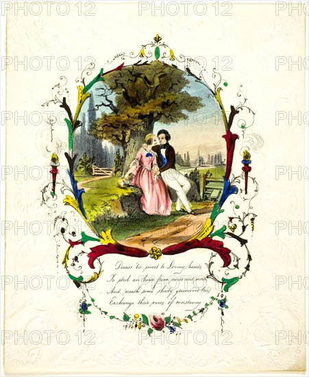 Dearest ‘Tis Sweet to Loving Hearts (valentine), 1840/60, George Kershaw, English, 19th century, England, Lithograph with hand-coloring on embossed ivory wove paper, 224 × 184 mm (folded sheet)